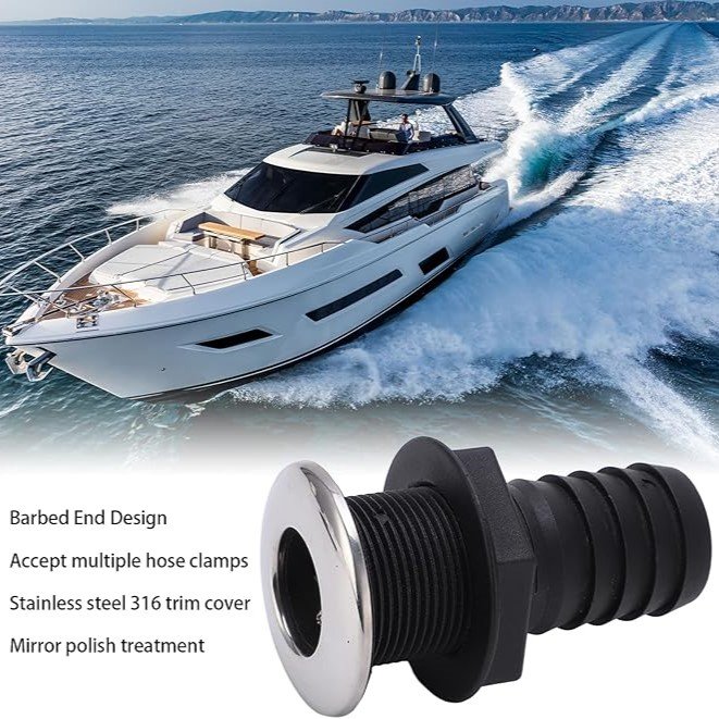 Black with Stainless Steel Cover Flapper Marine Boat Thru-hull Nylon and